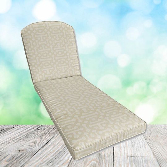 Sunbrella Fretwork Flax Chaise Lounge Replacement Cushion Rounded Back