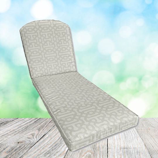 Sunbrella Fretwork Pewter Chaise Lounge Replacement Cushion Rounded Back