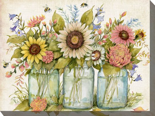 Buzzing Bouquets - 40" x 30" Outdoor Canvas Wall Art | Weatherproof & UV-Resistant