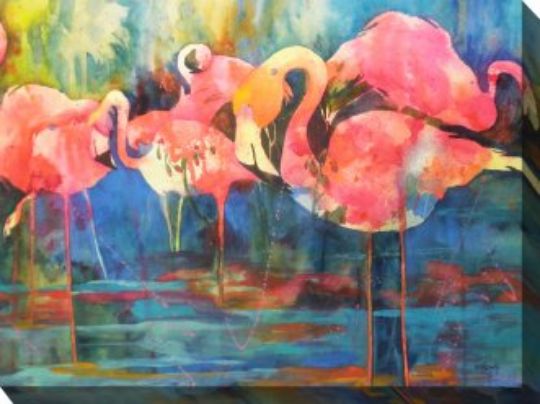 Flirty Flamingos - 40" x 30" Outdoor Canvas Wall Art | Weatherproof & UV-Resistant