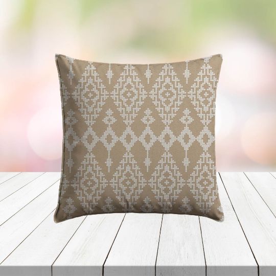 Custom Outdoor Pillows in Outdura Folklore Ecru| Fade-Resistant & Weatherproof