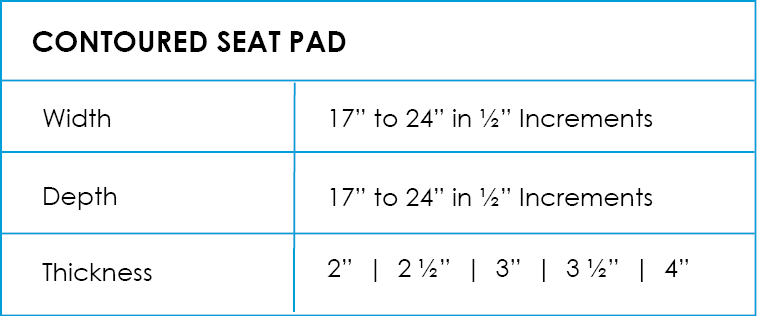 Contour Seat Pad Dimensions